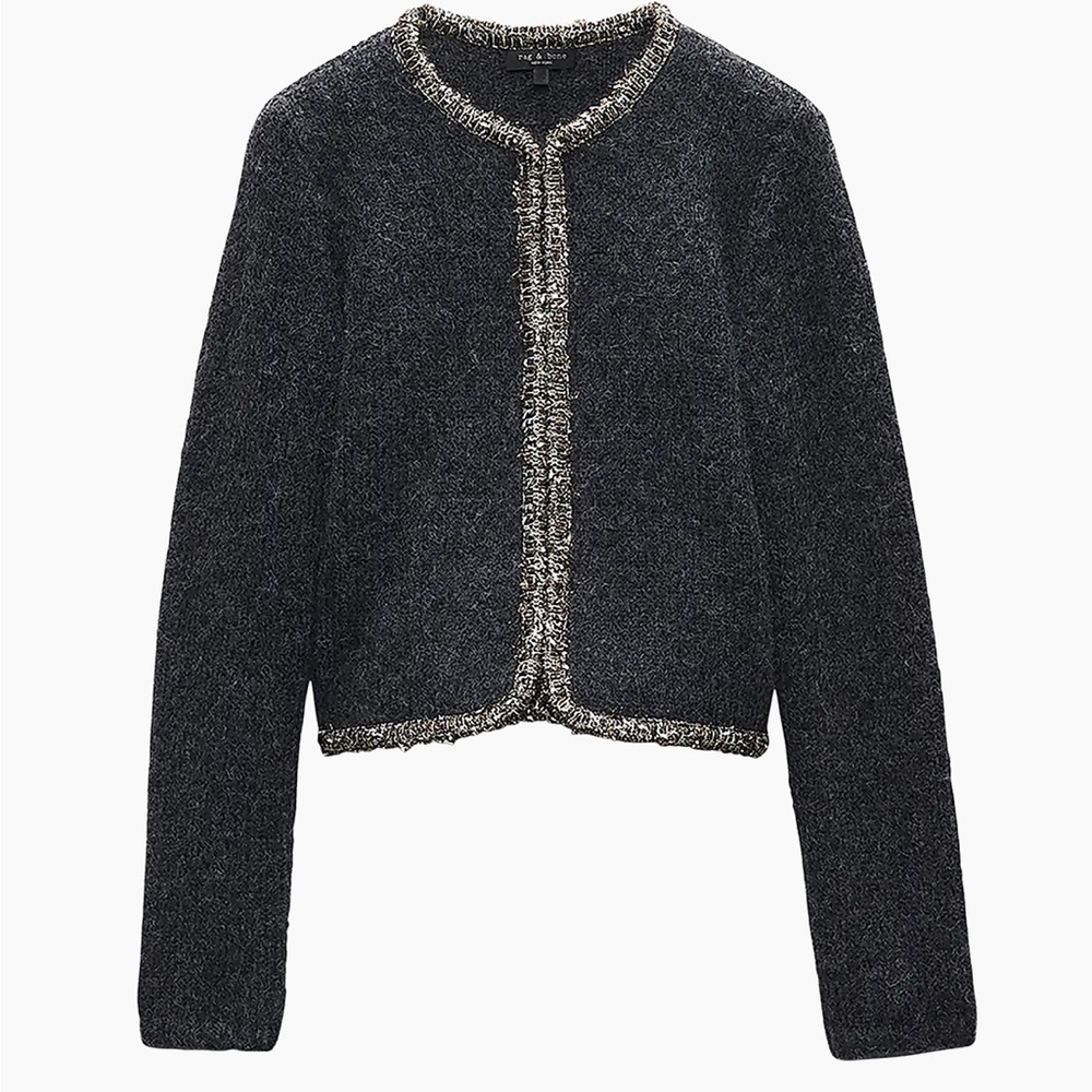 Rag & Bone Davies Metallic-Trim Crewneck Festive Knit Cardigan - Picture 3 of 10